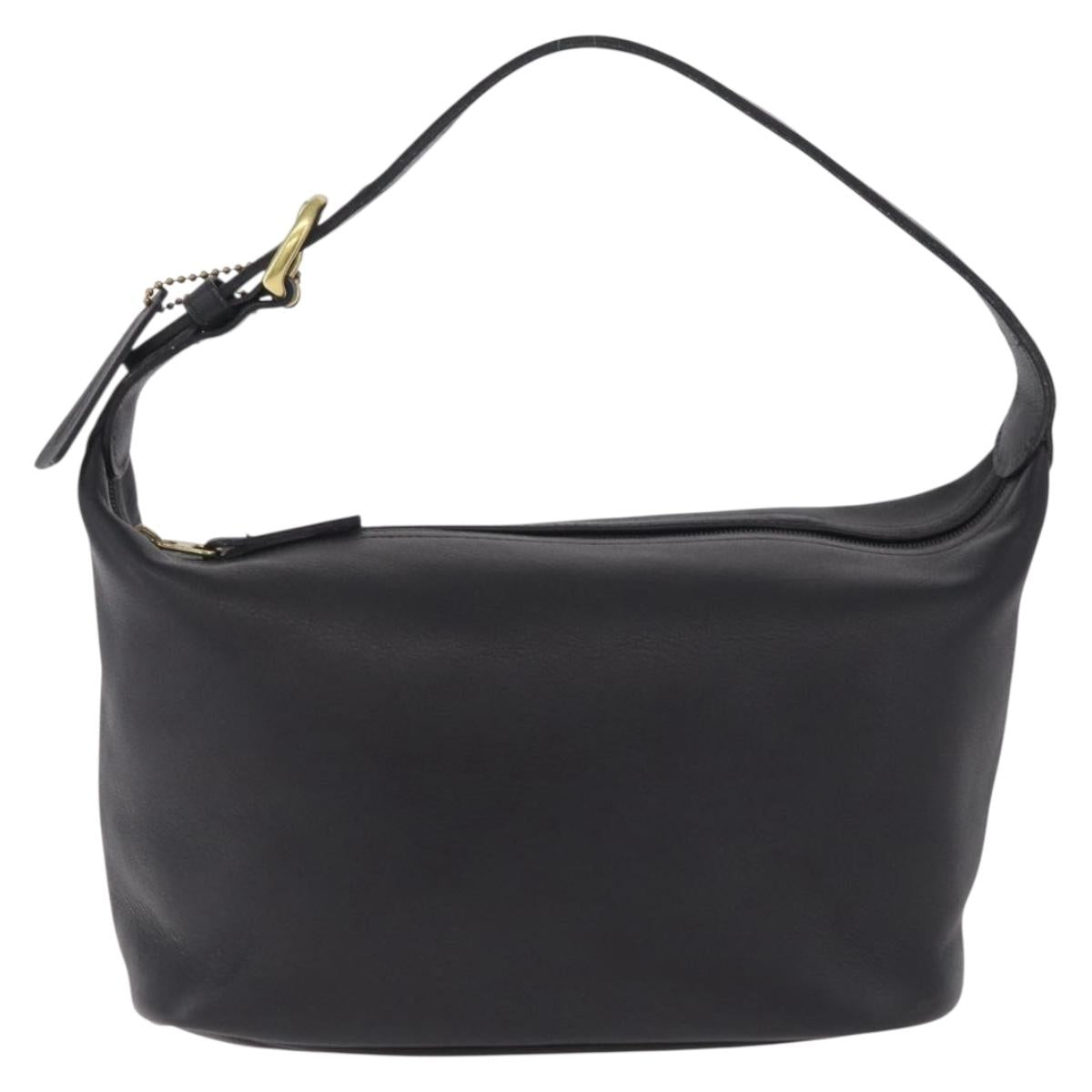Coach Hand Bag Leather Black Gold Auth yk21124A