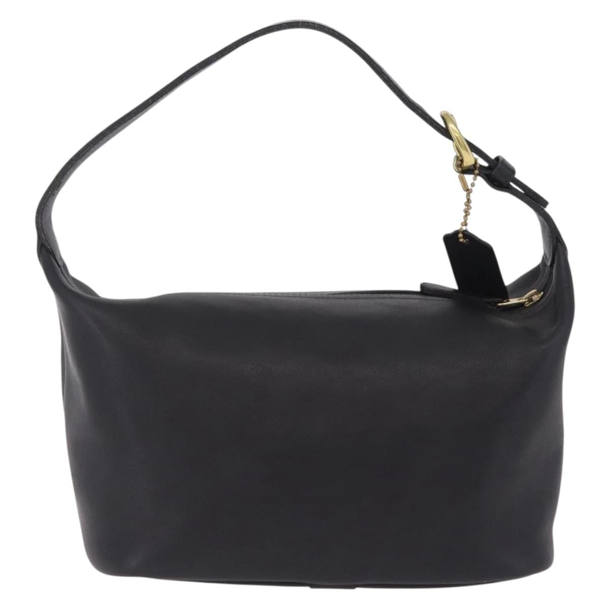 Coach Hand Bag Leather Black Gold Auth yk21124A