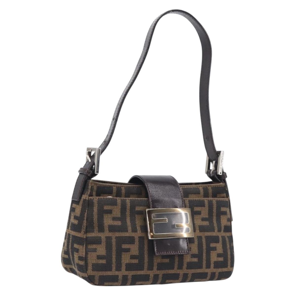 FENDI Zucca Canvas Mamma Baguette Shoulder Bag Brown Black Auth yk21141SAM