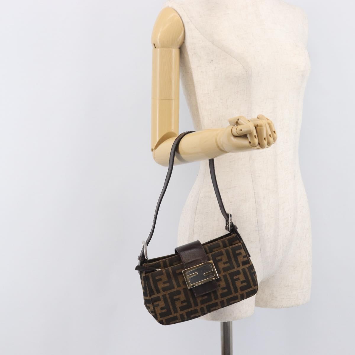 FENDI Zucca Canvas Mamma Baguette Shoulder Bag Brown Black Auth yk21141SAM
