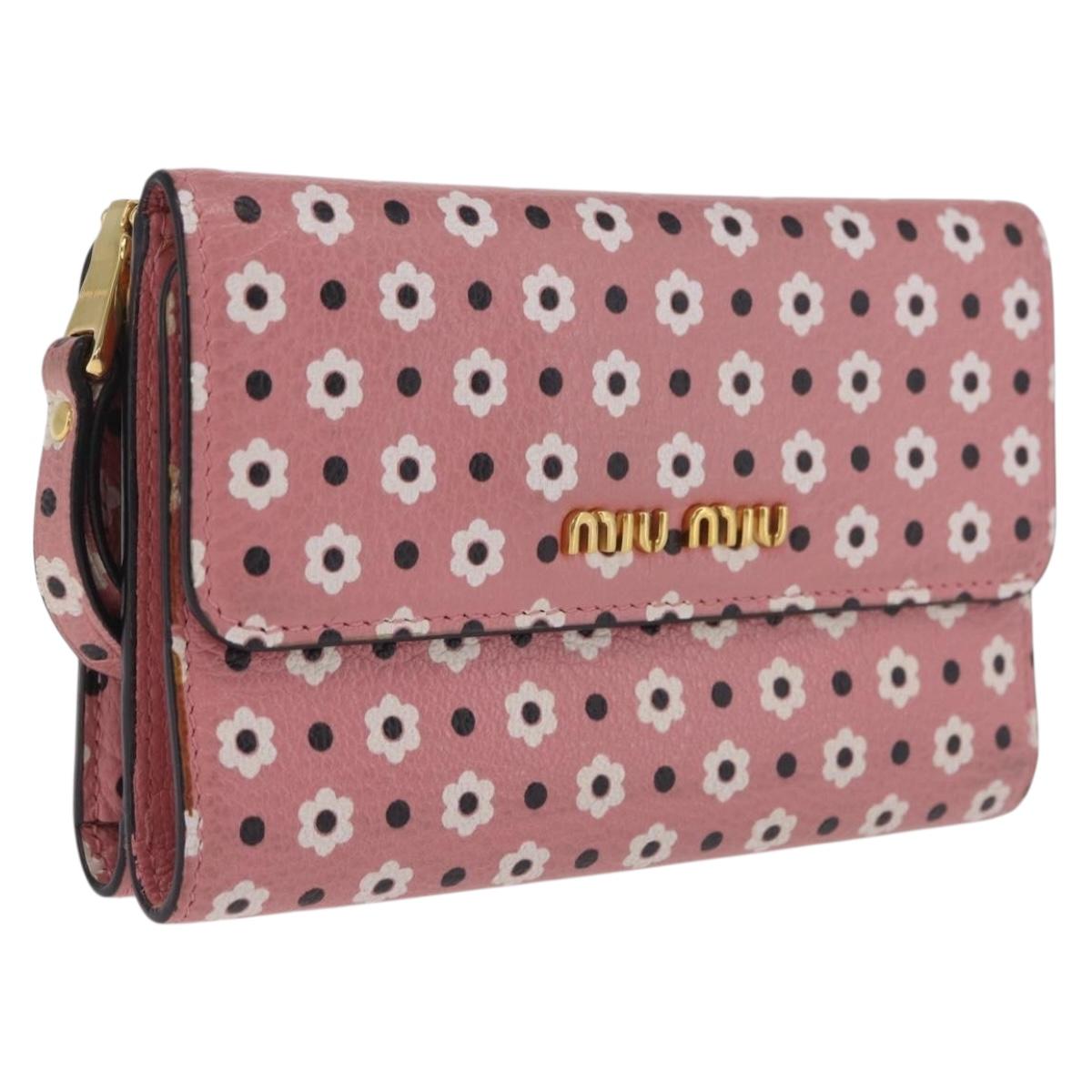 Miu Miu Wallet Leather Pink Gold Auth yk21144M