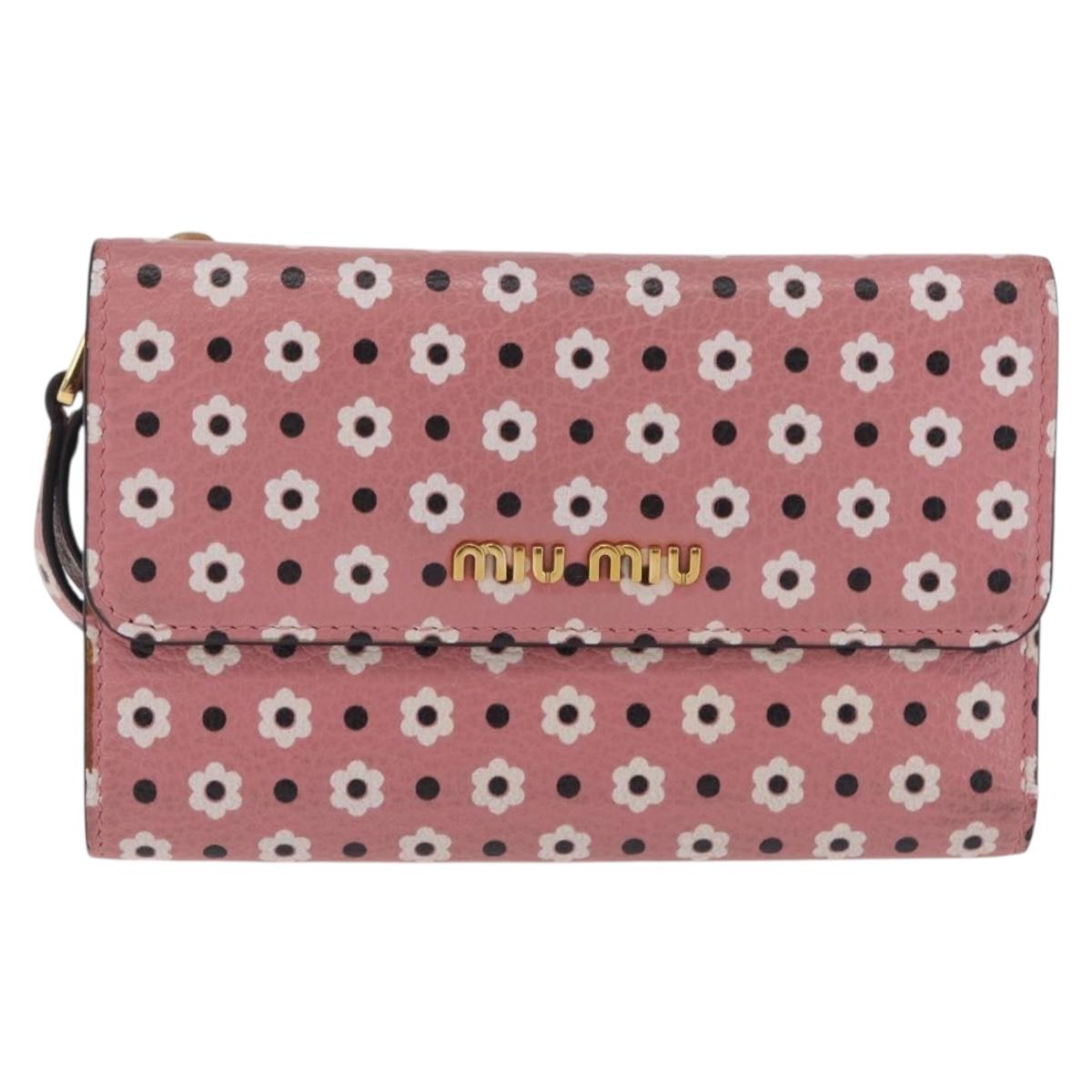 Miu Miu Wallet Leather Pink Gold Auth yk21144M