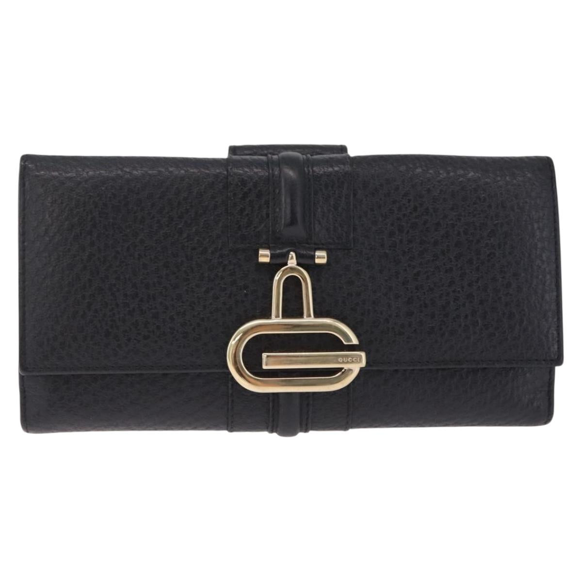 GUCCI Long Wallet Leather Black Gold 131847 Auth yk21145V