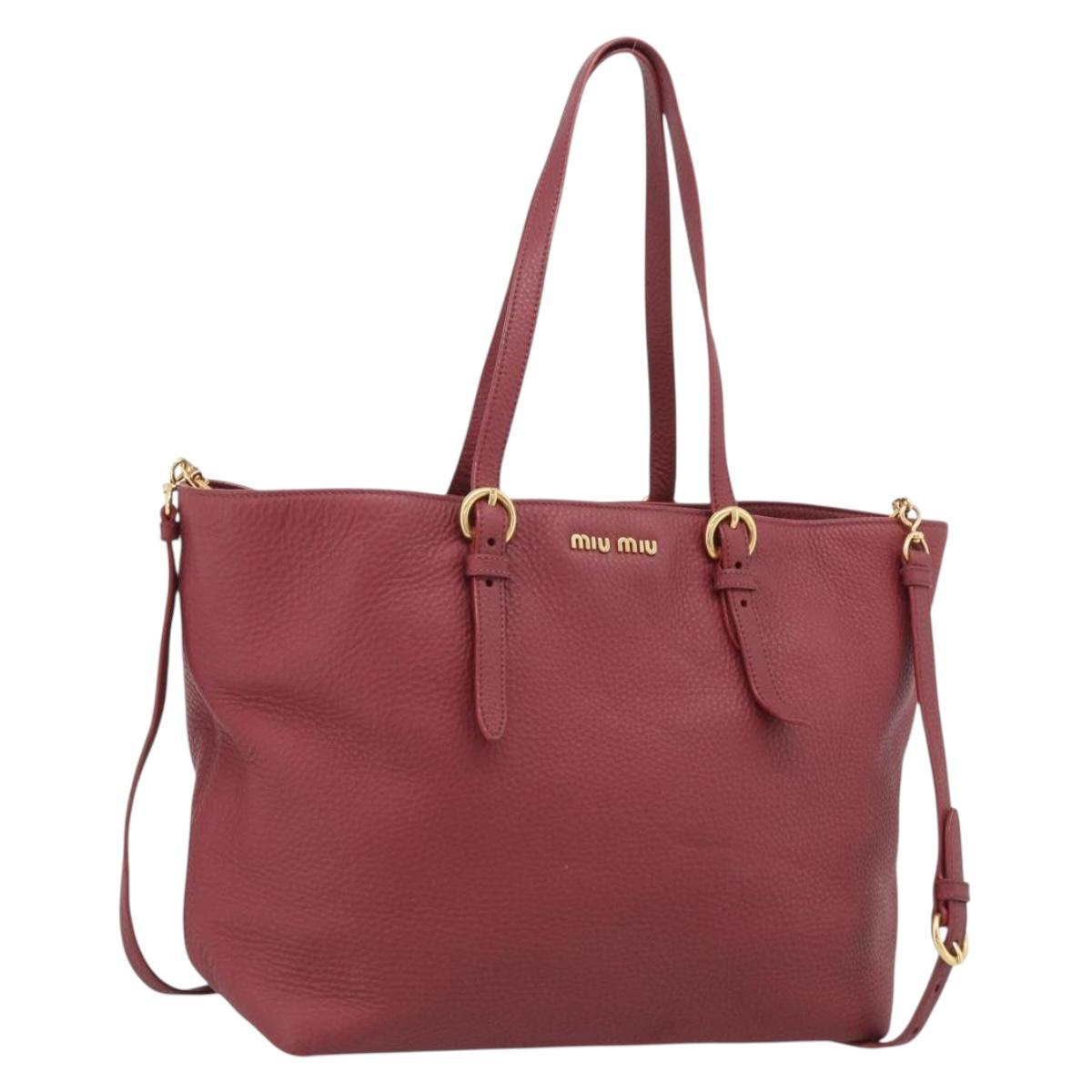 Miu Miu Tote Bag Leather 2way Red Gold Auth yk21146V