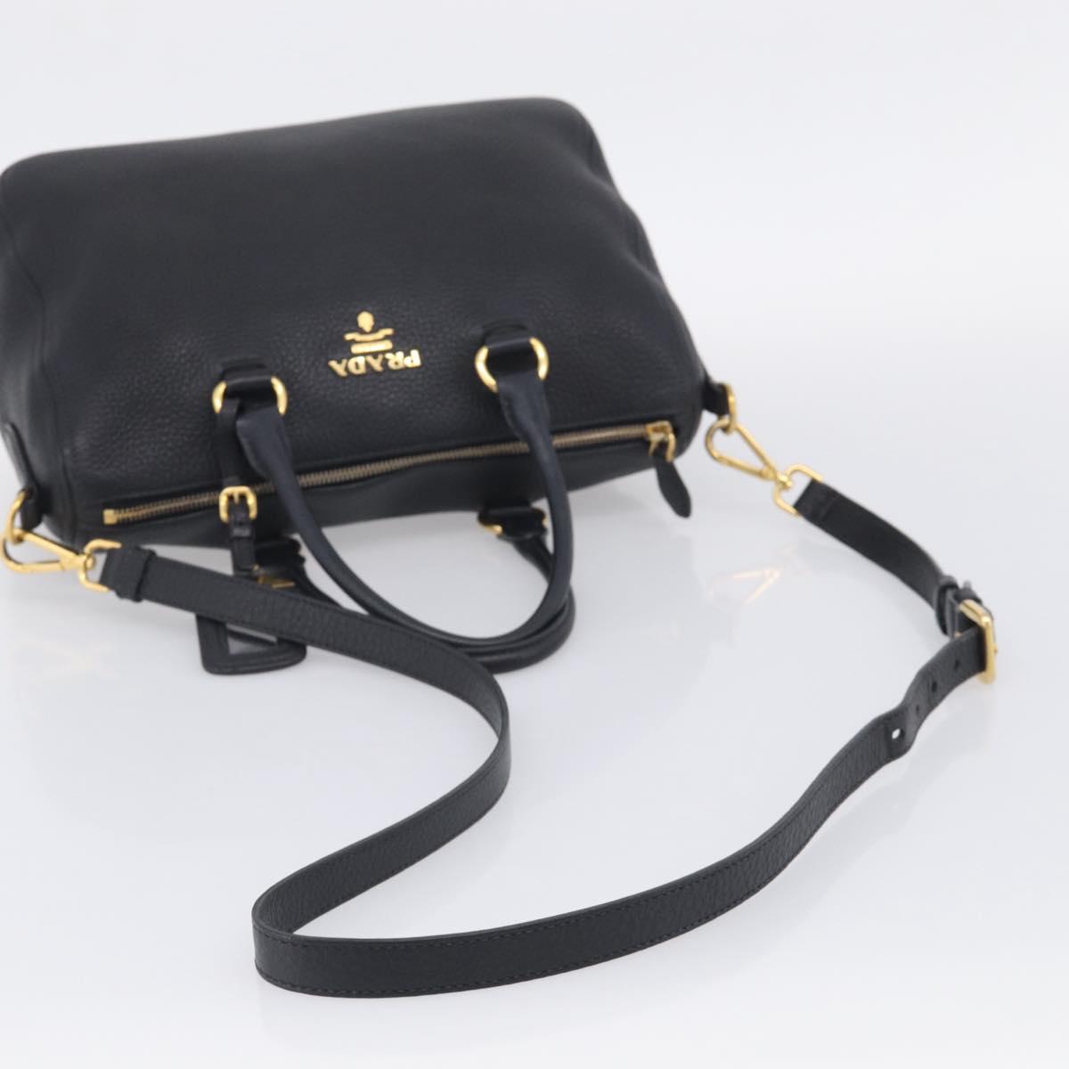 PRADA Hand Bag Leather 2way Black Gold Auth yk21147V