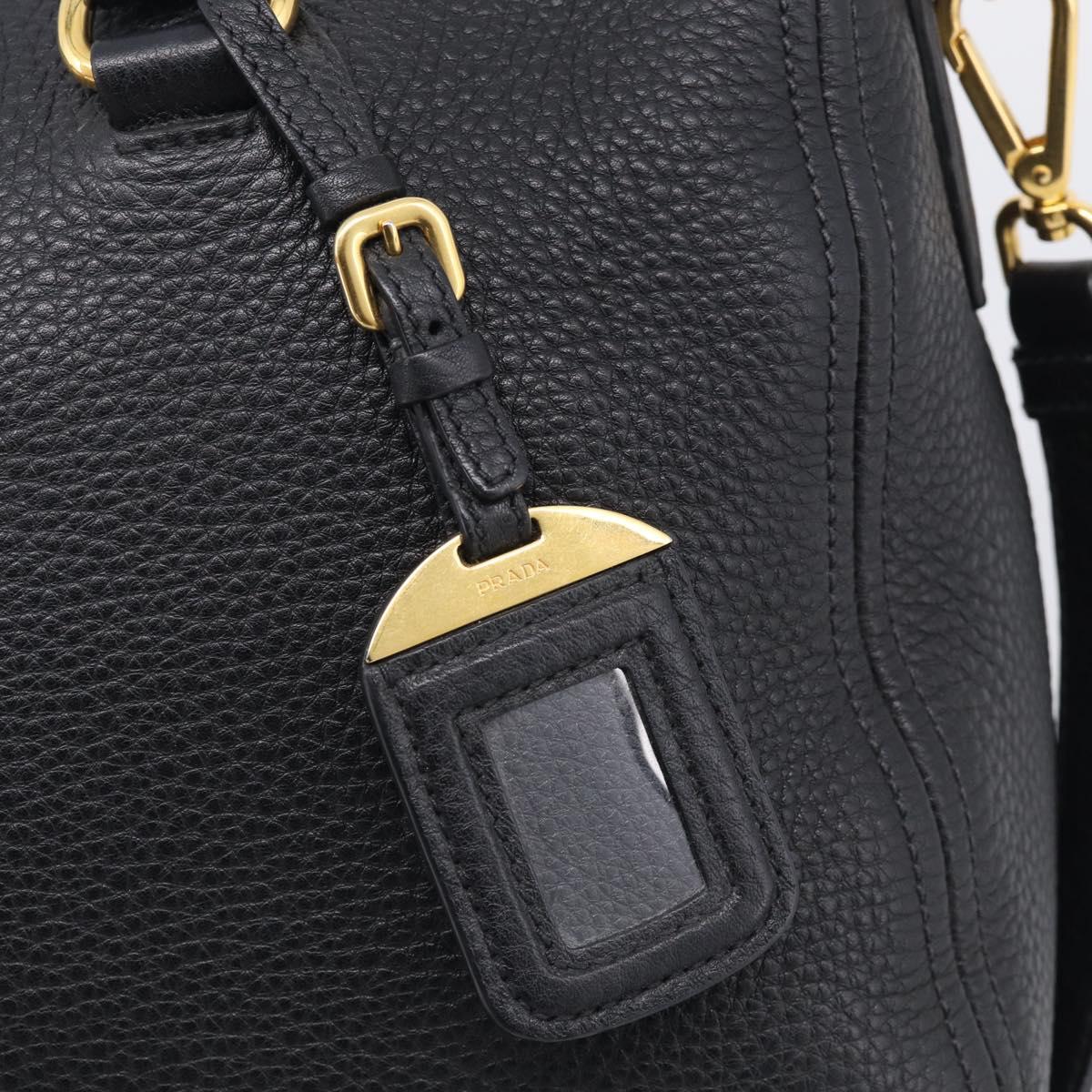 PRADA Hand Bag Leather 2way Black Gold Auth yk21147V