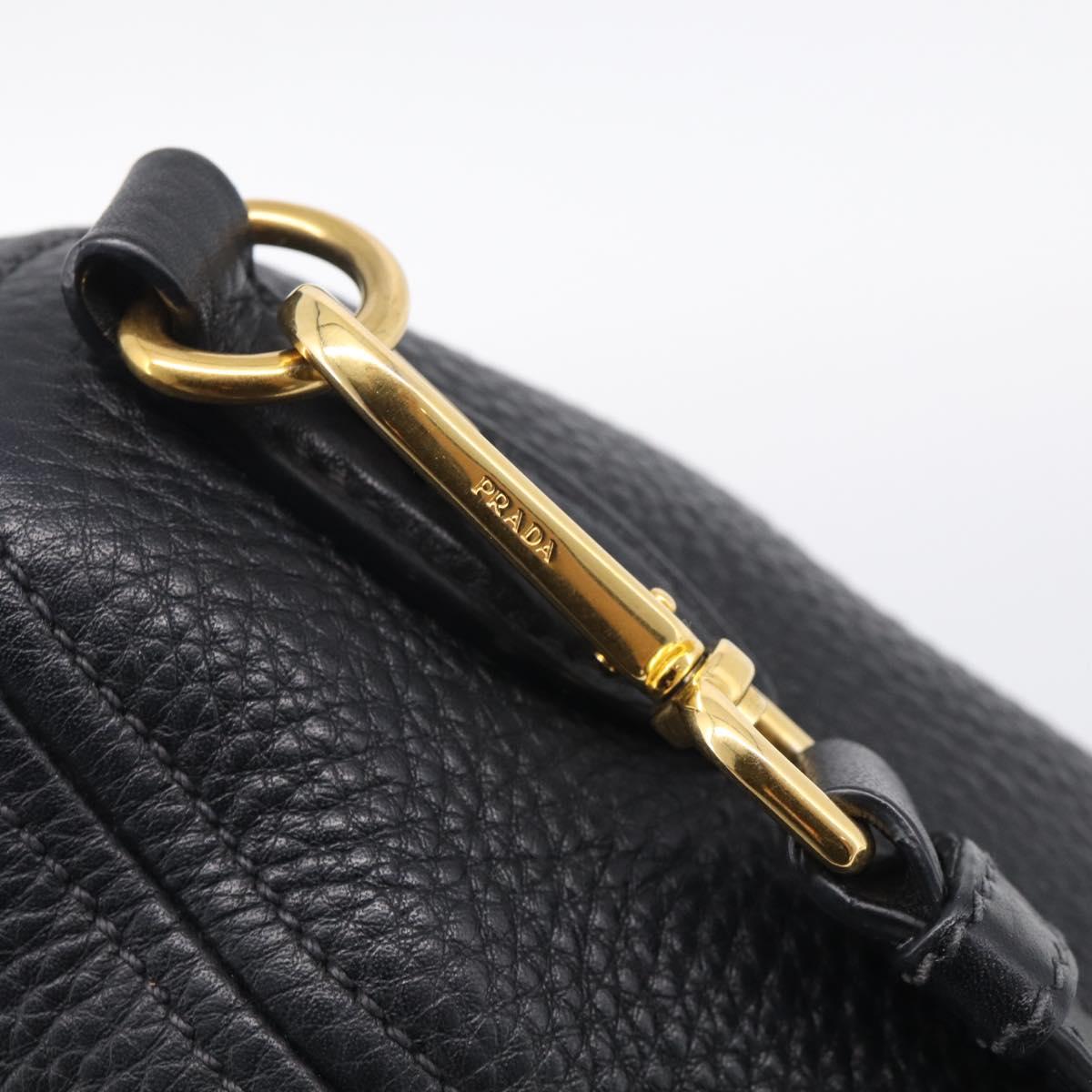 PRADA Hand Bag Leather 2way Black Gold Auth yk21147V