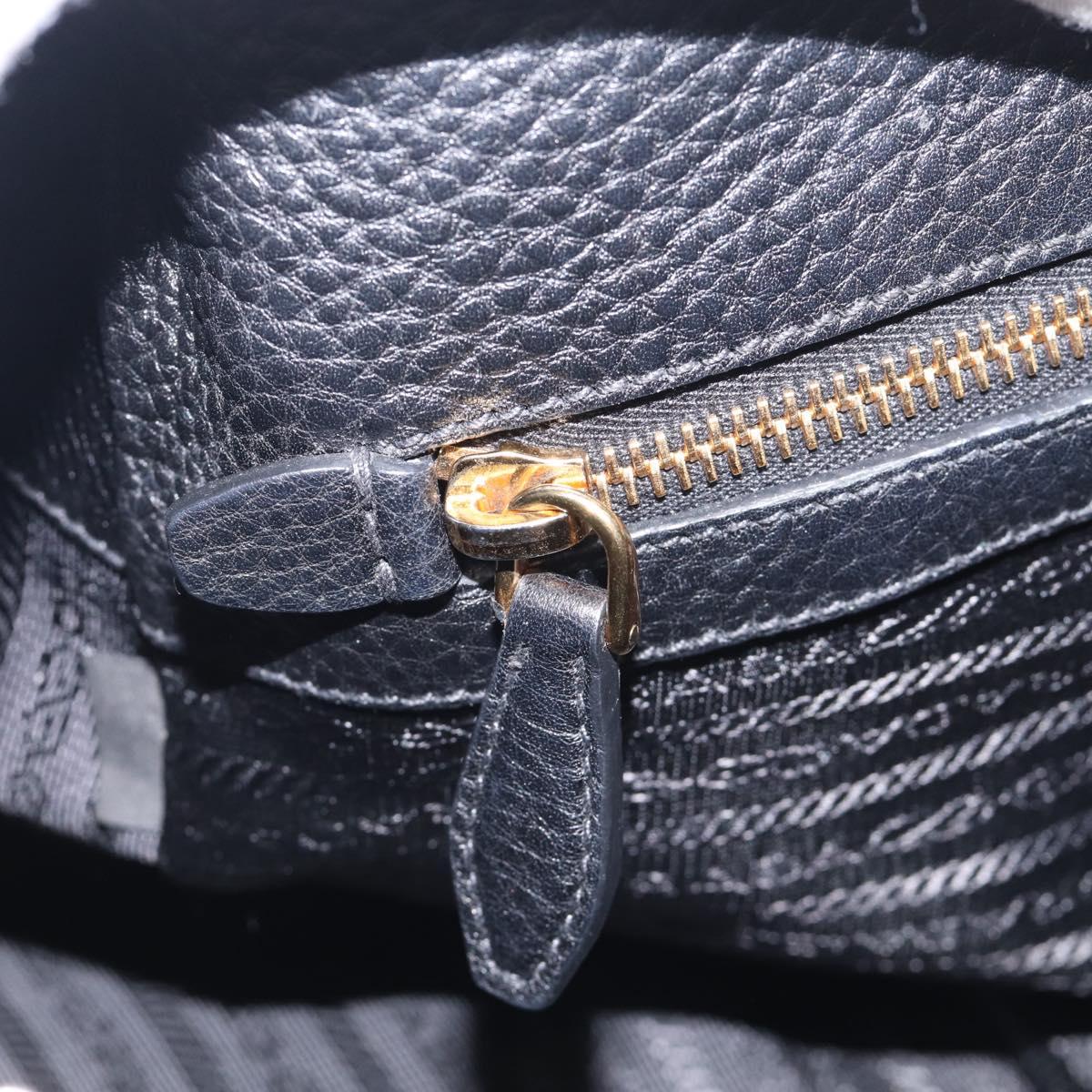 PRADA Hand Bag Leather 2way Black Gold Auth yk21147V