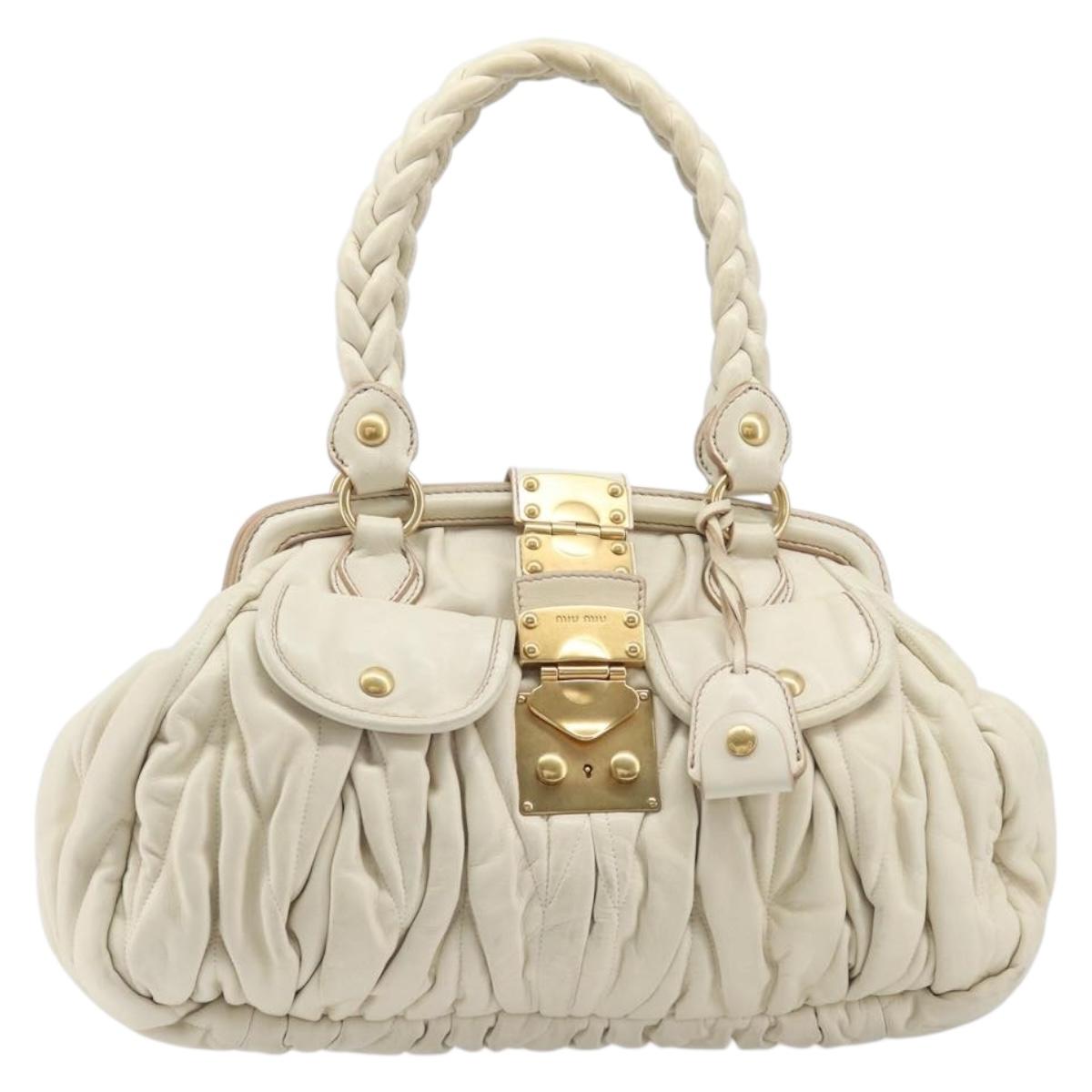 Miu Miu Matelasse Hand Bag Leather Cream Gold Auth yk21152V