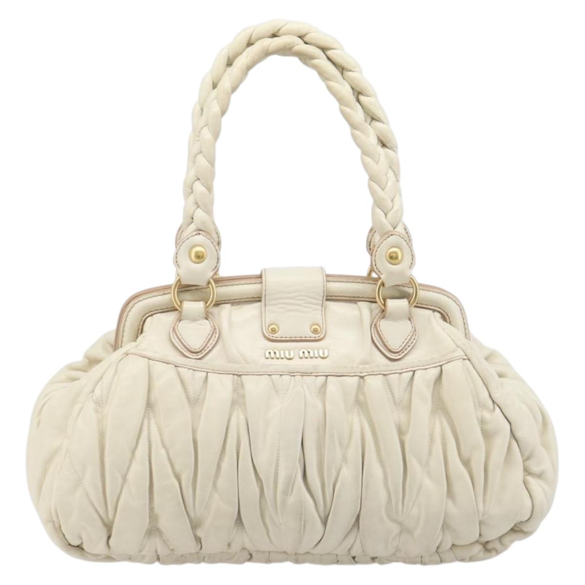Miu Miu Matelasse Hand Bag Leather Cream Gold Auth yk21152V