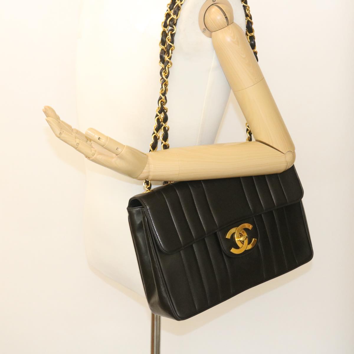 CHANEL Mademoiselle Big COCO Mark Chain ShoulderBag Lamb Skin Black Auth yk4080SAV