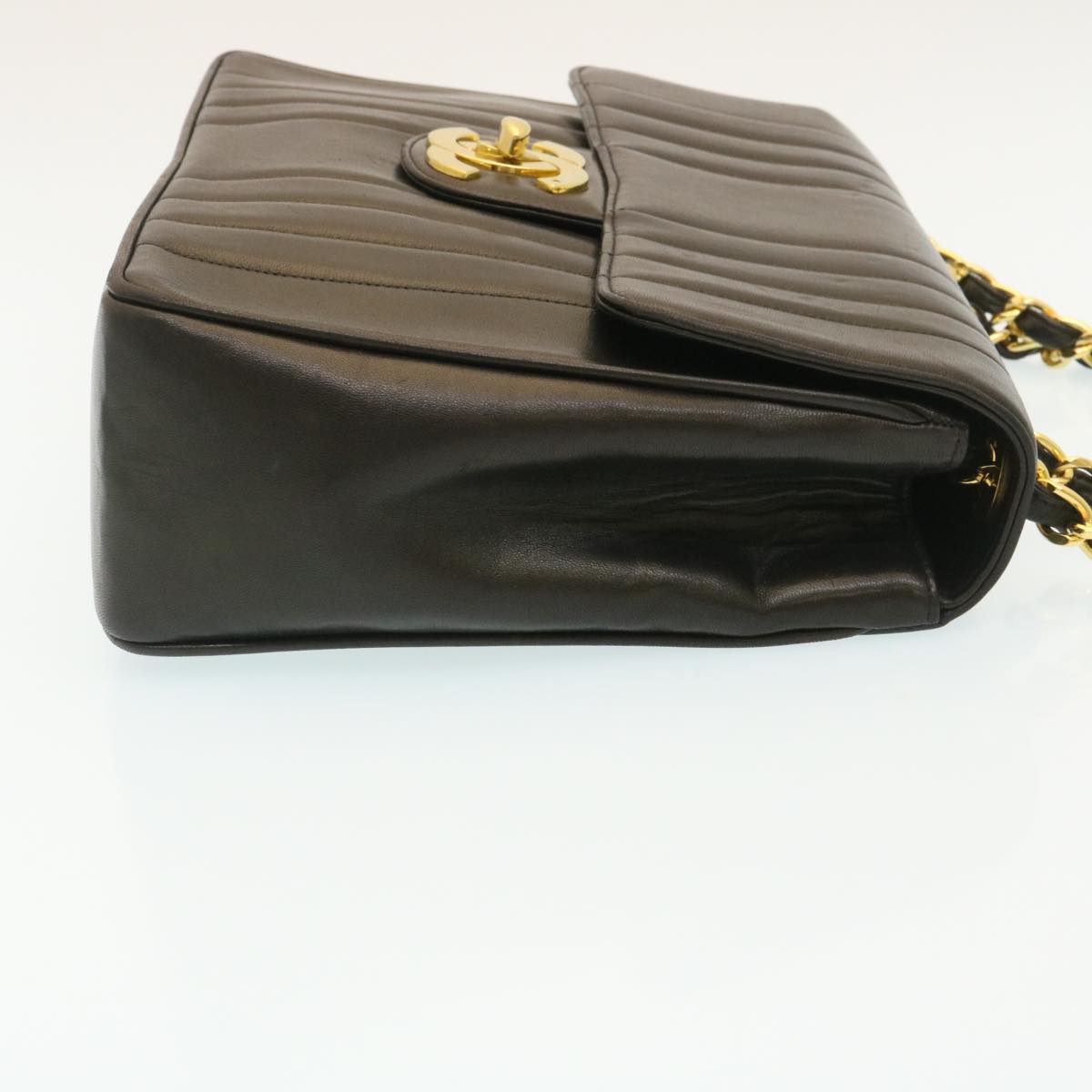 CHANEL Mademoiselle Big COCO Mark Chain ShoulderBag Lamb Skin Black Auth yk4080SAV