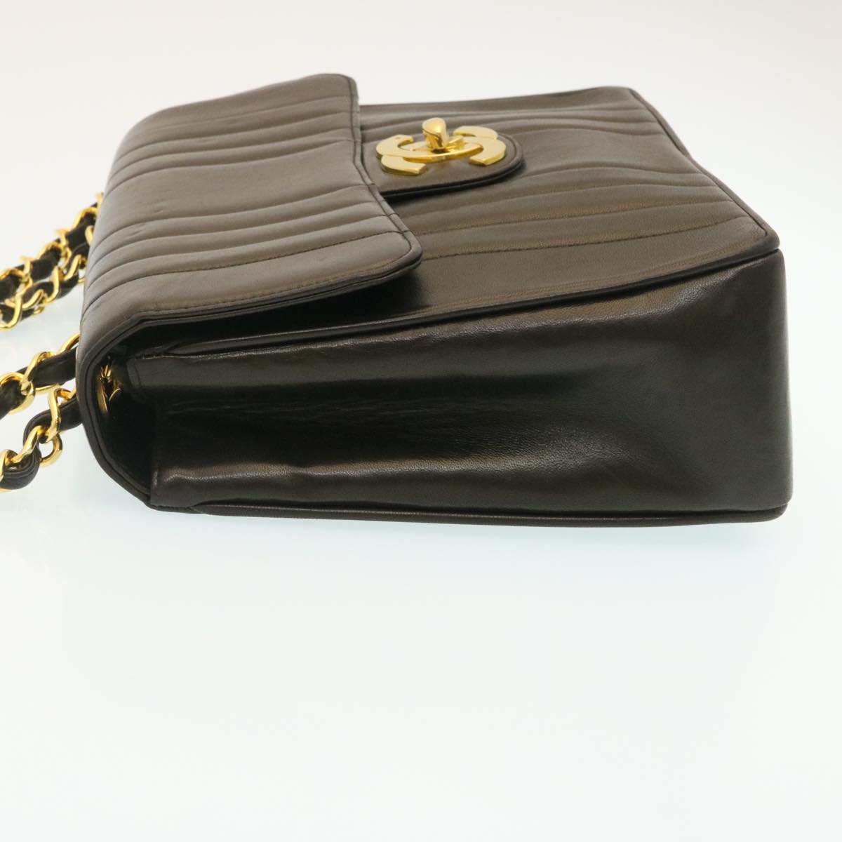 CHANEL Mademoiselle Big COCO Mark Chain ShoulderBag Lamb Skin Black Auth yk4080SAV
