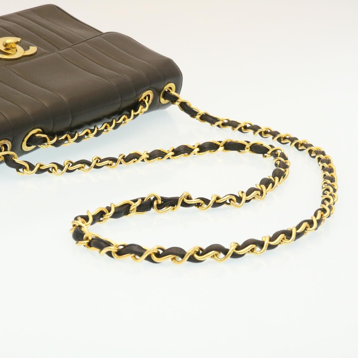 CHANEL Mademoiselle Big COCO Mark Chain ShoulderBag Lamb Skin Black Auth yk4080SAV