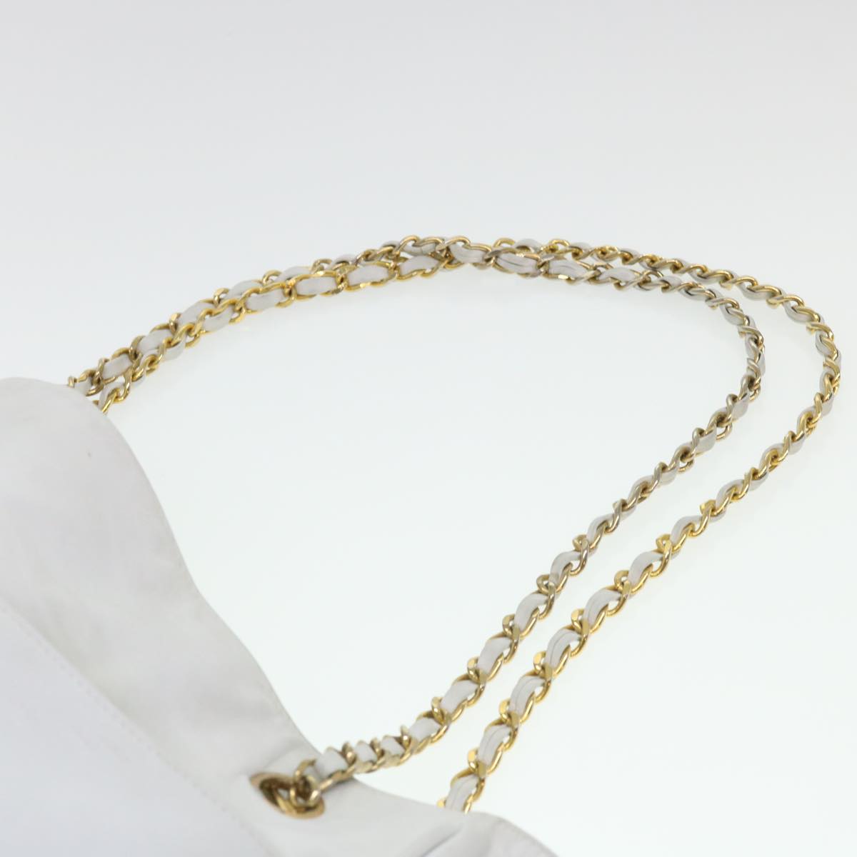 CHANEL Chain Shoulder Bag Lamb Skin White CC Auth yk6254
