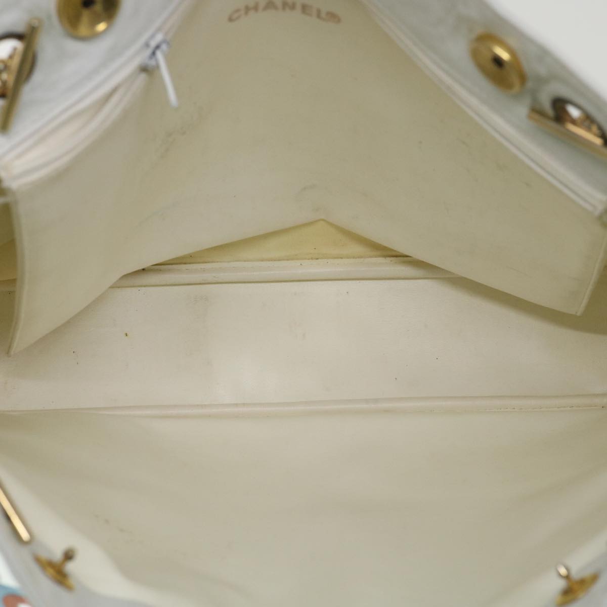 CHANEL Chain Shoulder Bag Lamb Skin White CC Auth yk6254