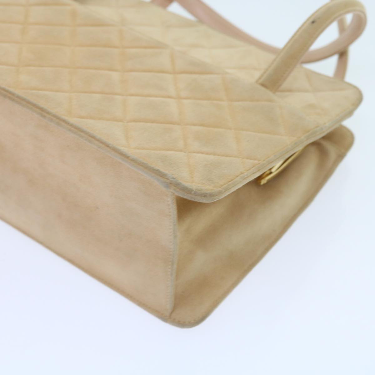 CHANEL Gamaguchi Hand Bag Suede Beige CC Auth yk9125