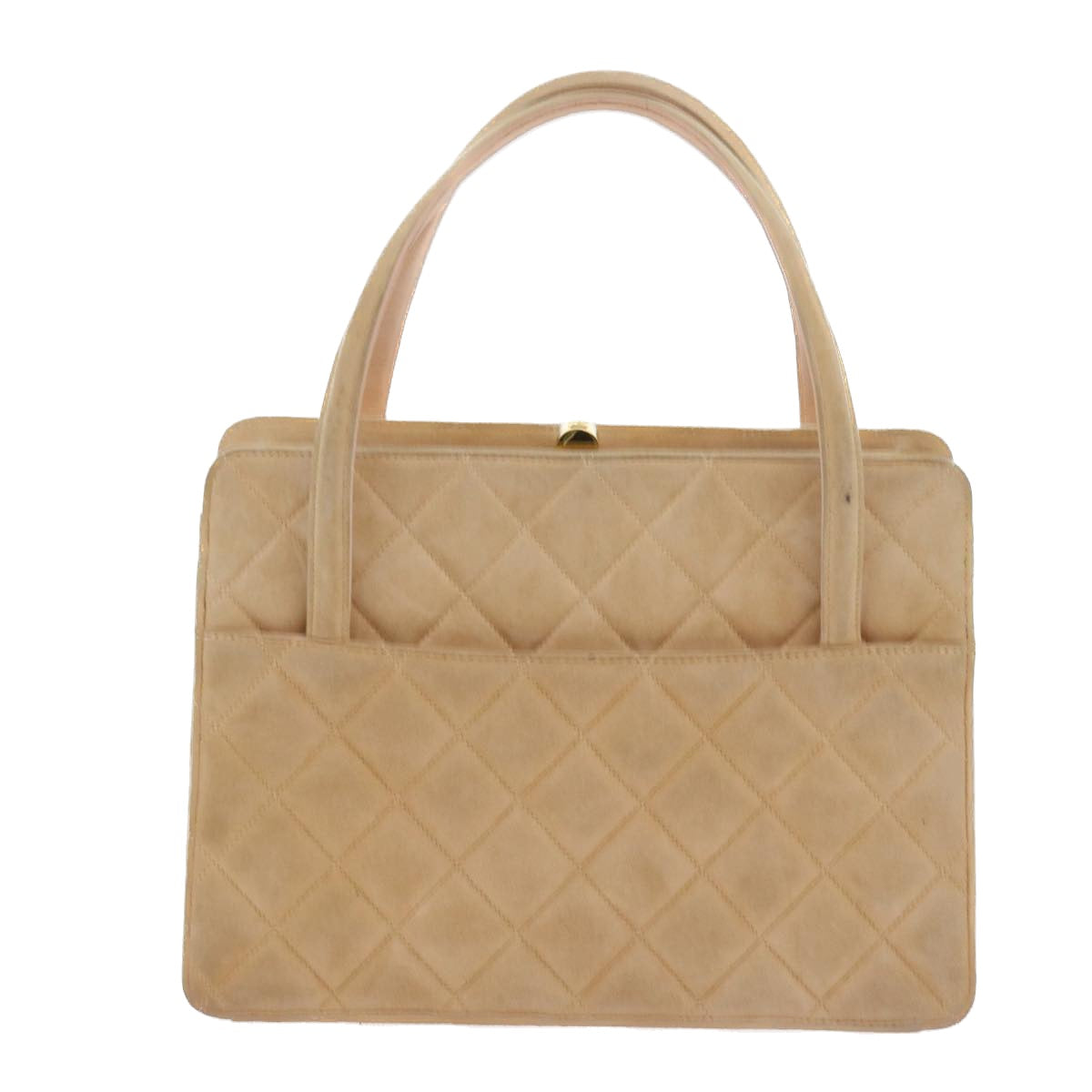 CHANEL Gamaguchi Hand Bag Suede Beige CC Auth yk9125