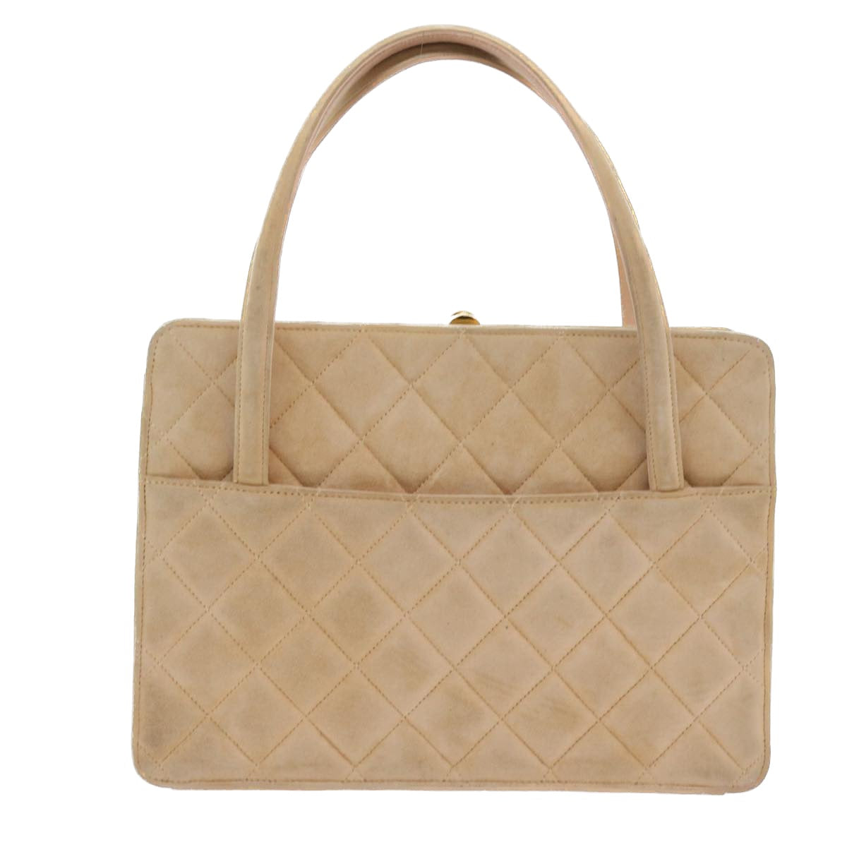 CHANEL Gamaguchi Hand Bag Suede Beige CC Auth yk9125
