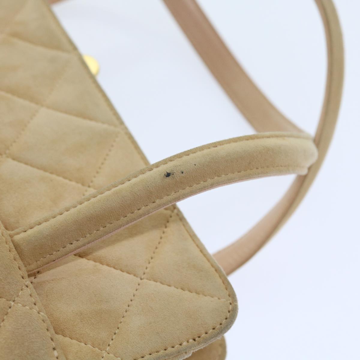 CHANEL Gamaguchi Hand Bag Suede Beige CC Auth yk9125