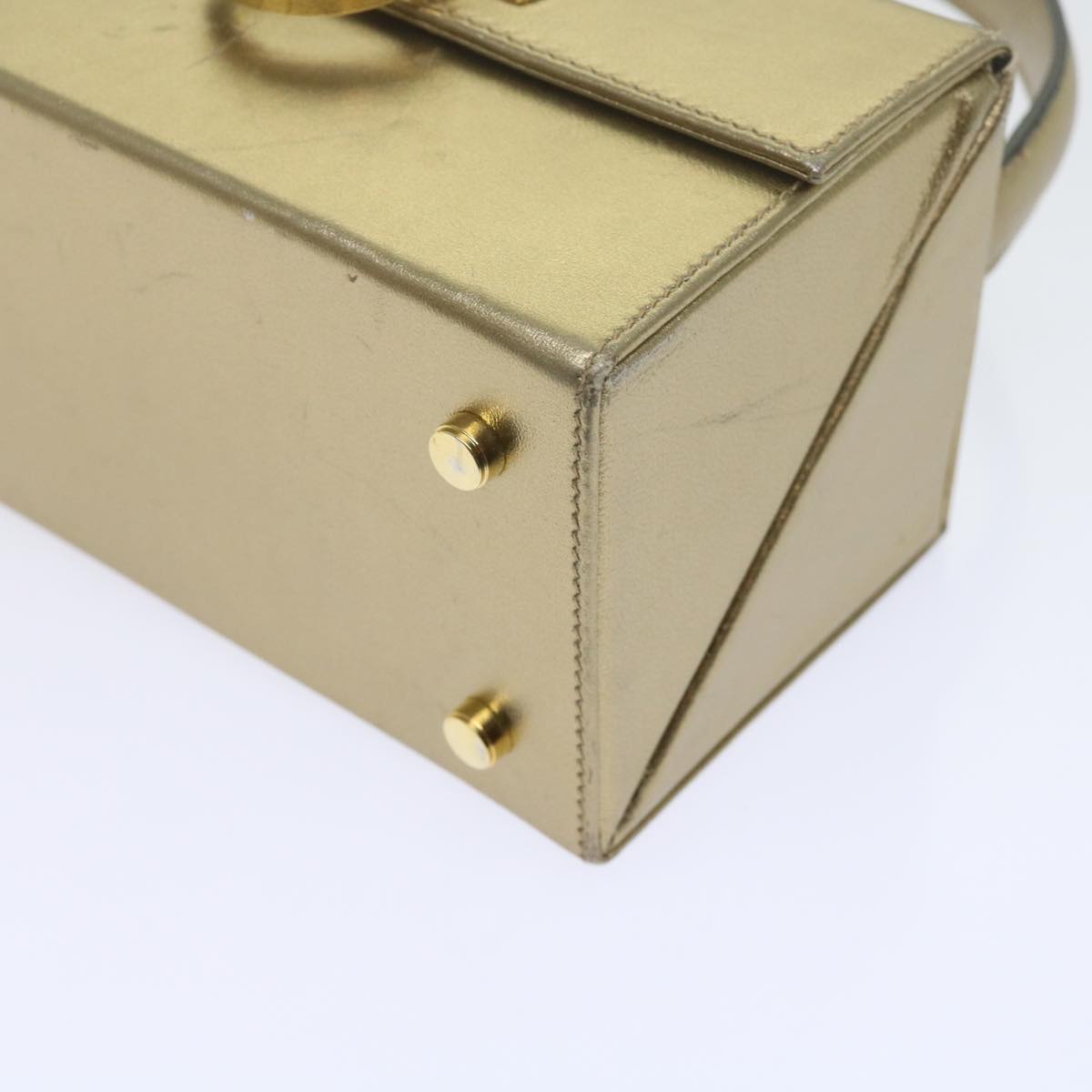 Salvatore Ferragamo Gancini Hand Bag Leather Gold Tone Auth yk9994