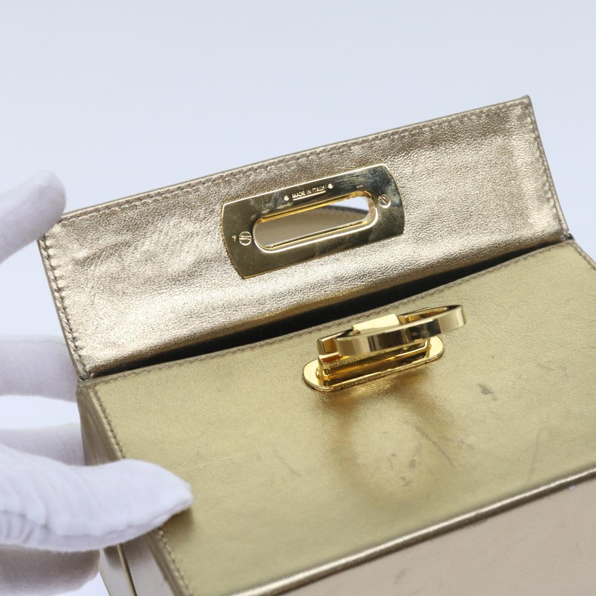 Salvatore Ferragamo Gancini Hand Bag Leather Gold Tone Auth yk9994