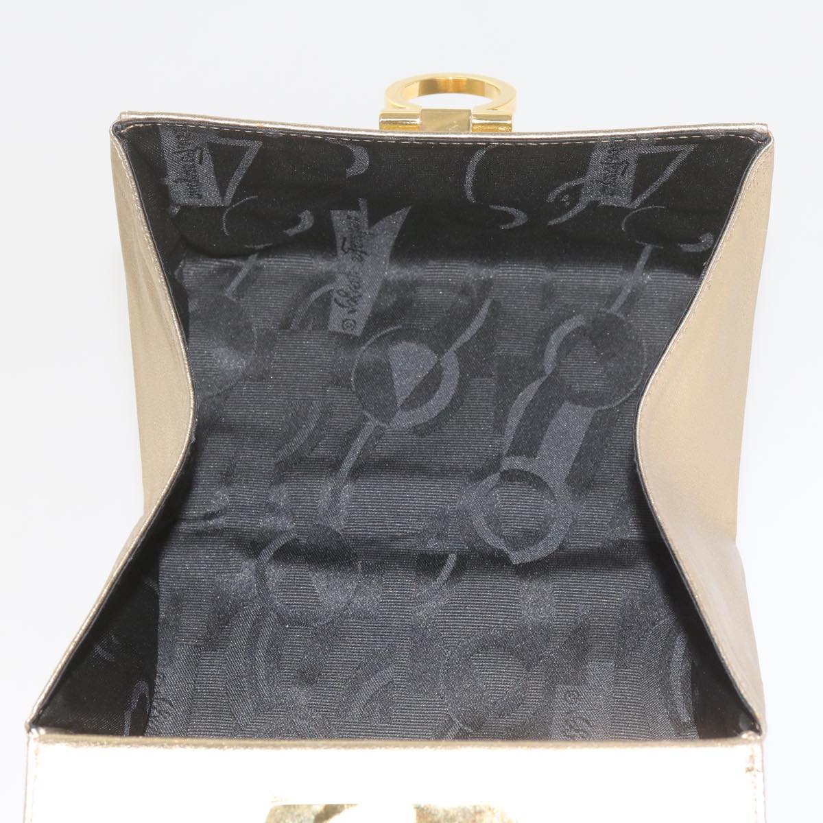 Salvatore Ferragamo Gancini Hand Bag Leather Gold Tone Auth yk9994