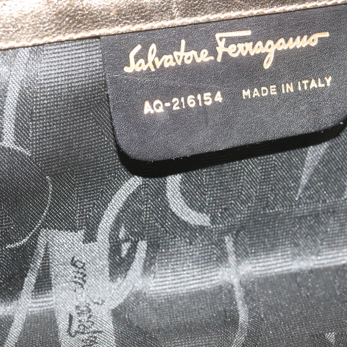 Salvatore Ferragamo Gancini Hand Bag Leather Gold Tone Auth yk9994
