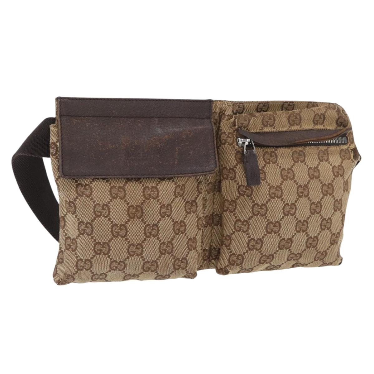 GUCCI GG Canvas Waist bag Beige Silver 28566 Auth YKZ003