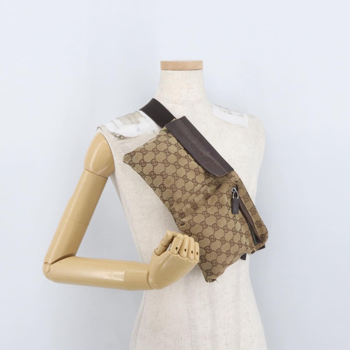 GUCCI GG Canvas Waist bag Beige Silver 28566 Auth YKZ003