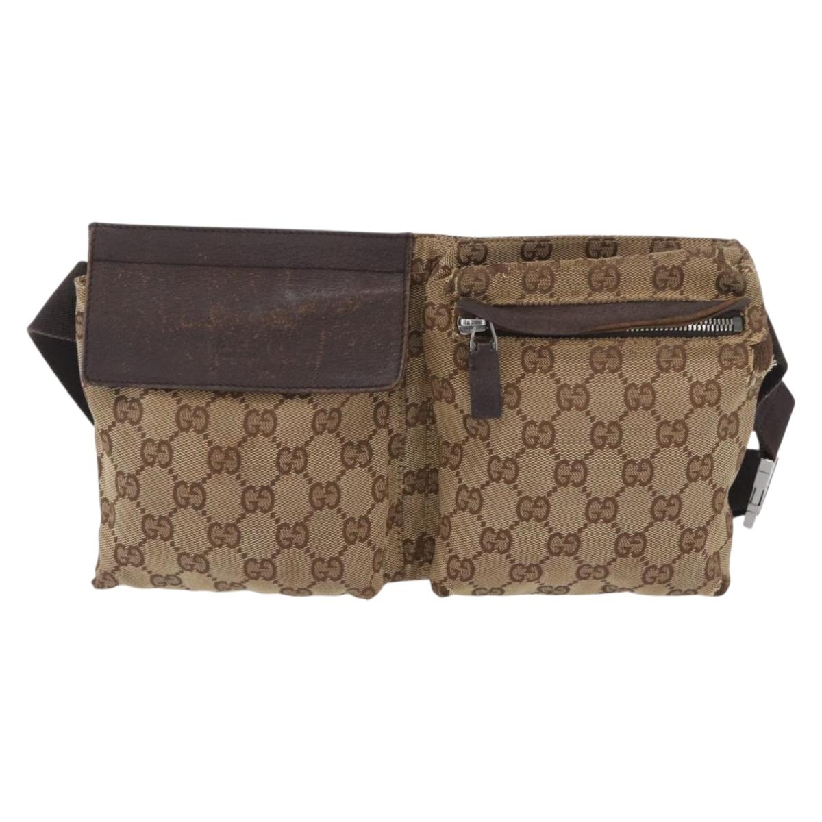GUCCI GG Canvas Waist bag Beige Silver 28566 Auth YKZ003