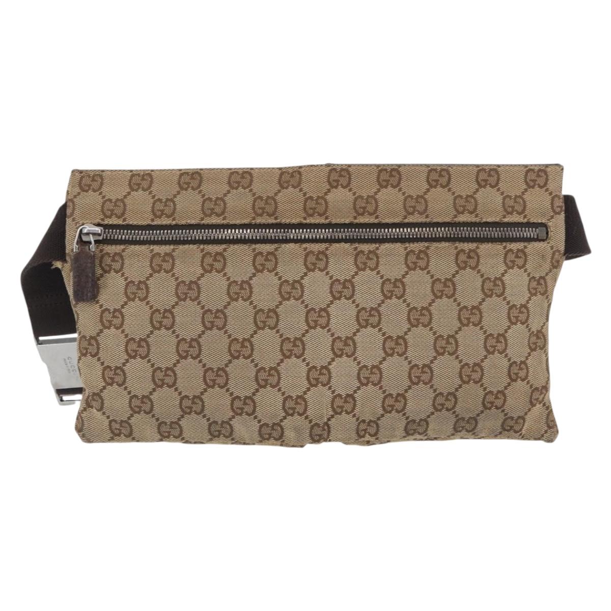 GUCCI GG Canvas Waist bag Beige Silver 28566 Auth YKZ003
