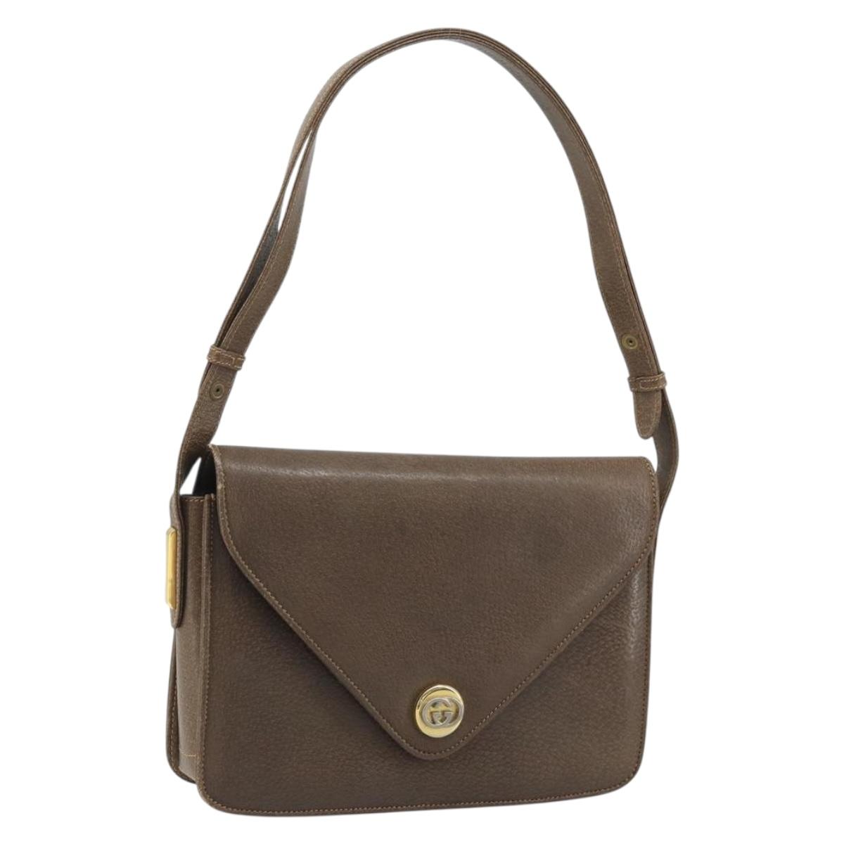 GUCCI Shoulder Bag Leather Gray Gold Auth YKZ007