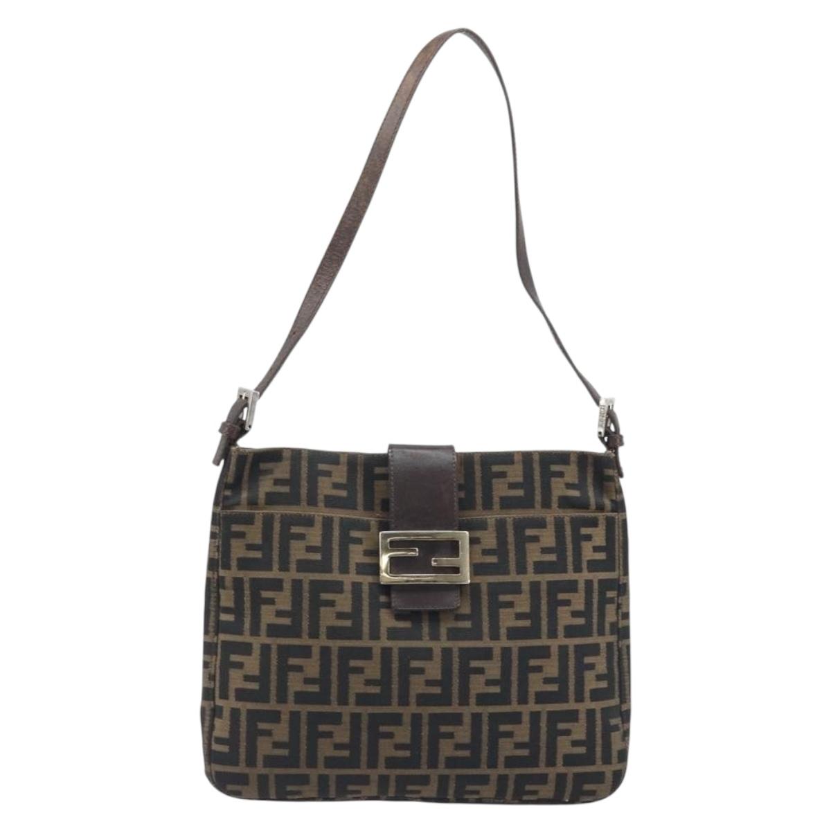 FENDI Zucca Canvas Mamma Baguette Shoulder Bag Black Brown Auth YKZ028A