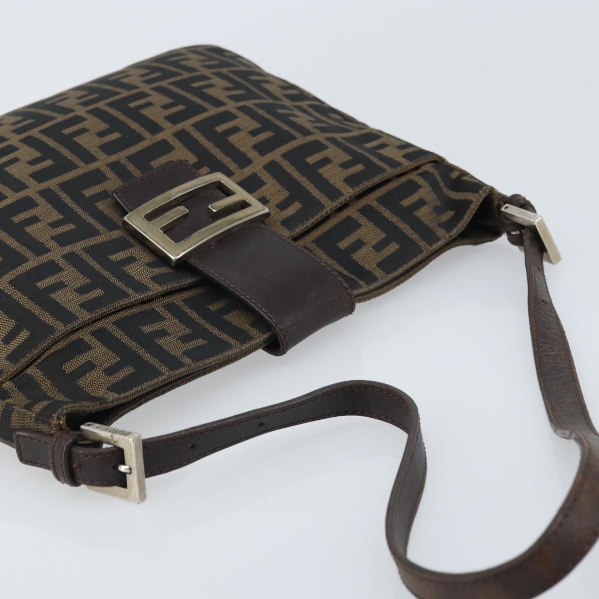 FENDI Zucca Canvas Mamma Baguette Shoulder Bag Black Brown Auth YKZ028A