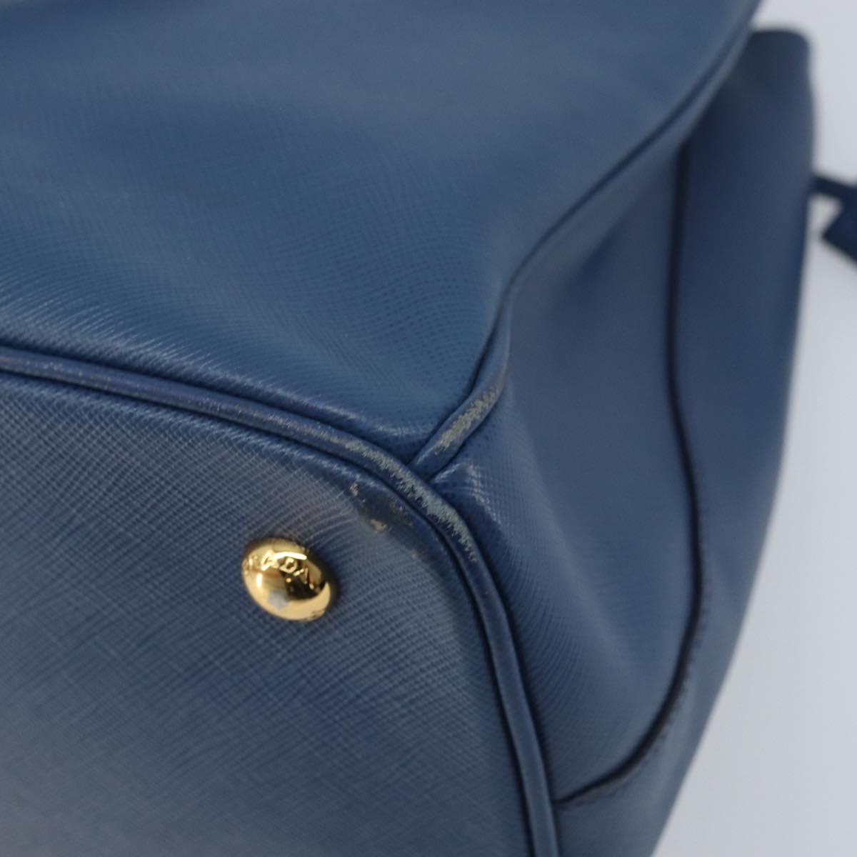 PRADA Galleria Hand Bag Safiano leather 2way Blue Gold Auth YKZ030A