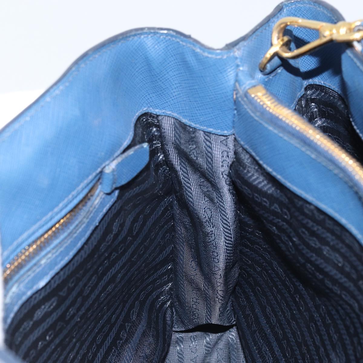PRADA Galleria Hand Bag Safiano leather 2way Blue Gold Auth YKZ030A