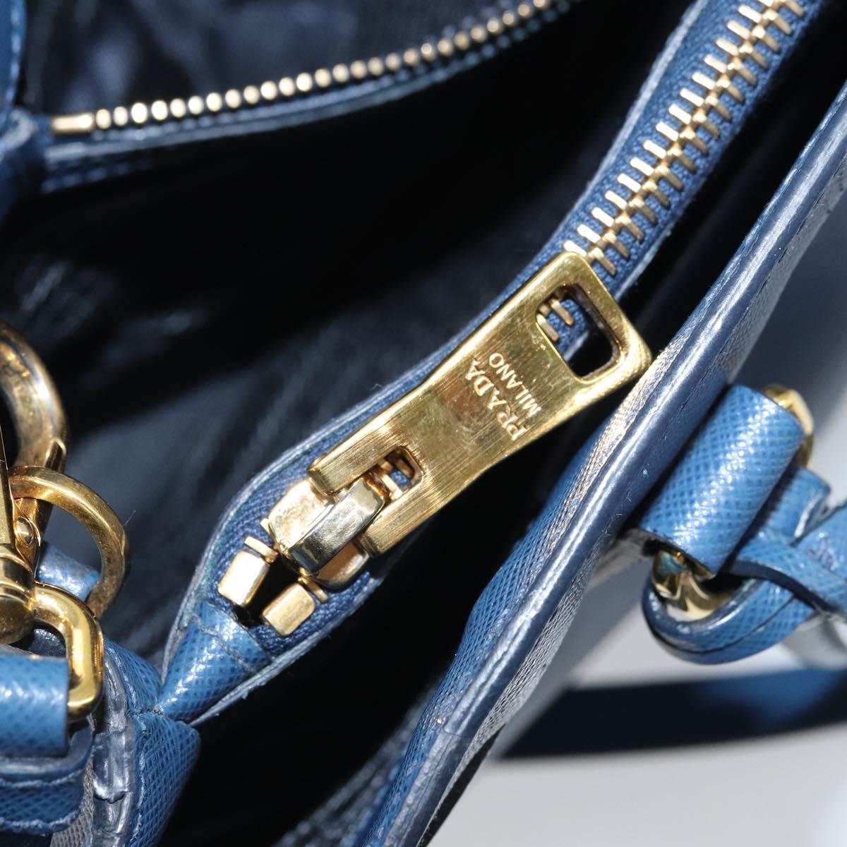 PRADA Galleria Hand Bag Safiano leather 2way Blue Gold Auth YKZ030A
