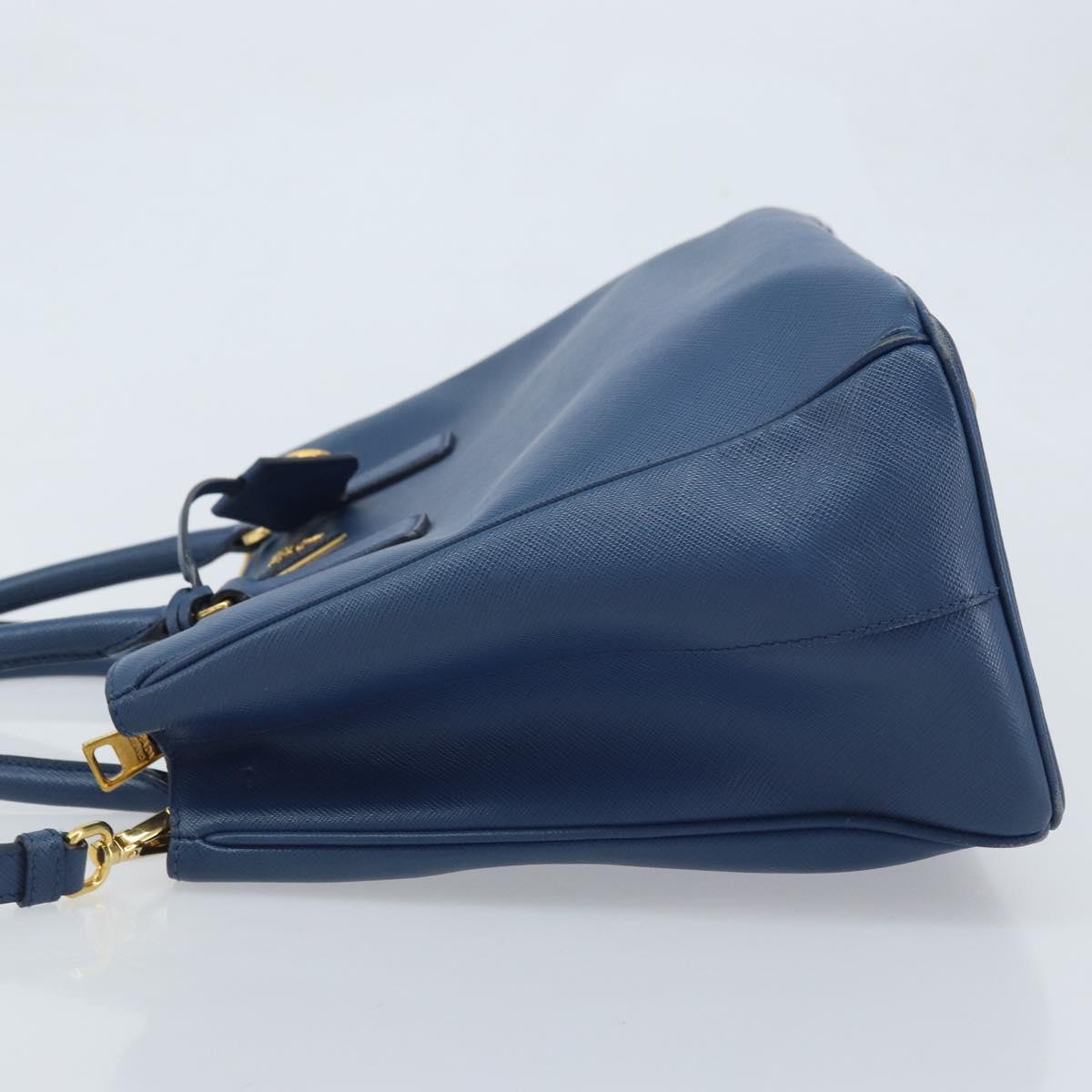 PRADA Galleria Hand Bag Safiano leather 2way Blue Gold Auth YKZ030A