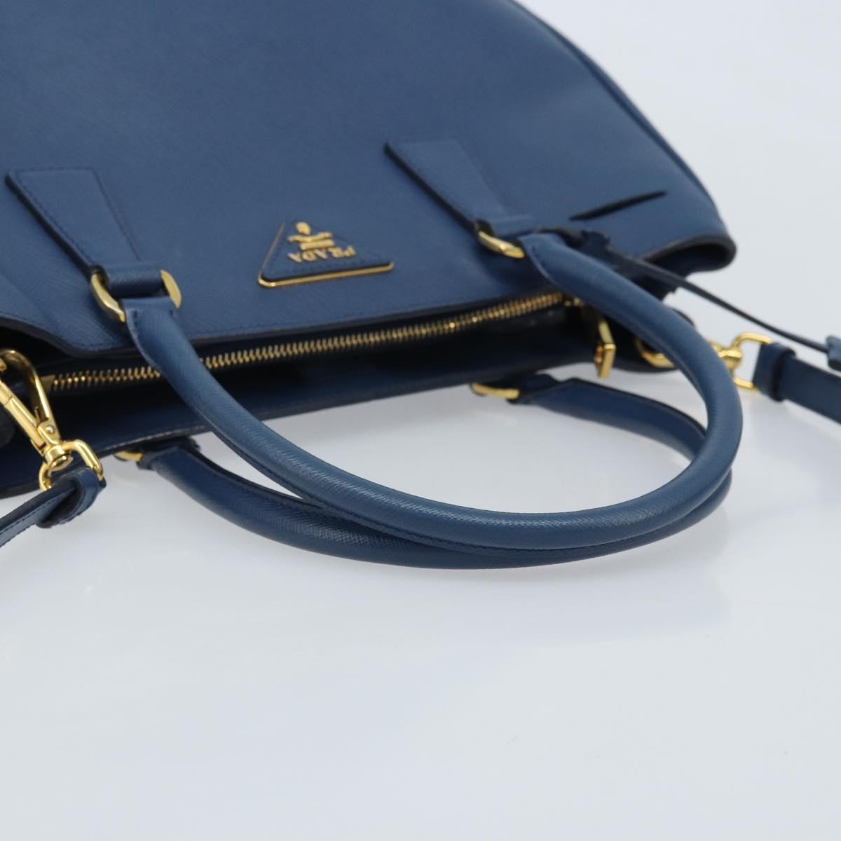 PRADA Galleria Hand Bag Safiano leather 2way Blue Gold Auth YKZ030A