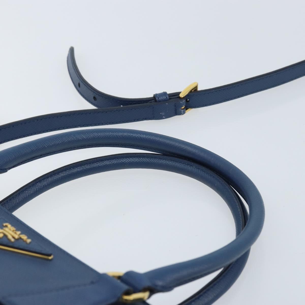 PRADA Galleria Hand Bag Safiano leather 2way Blue Gold Auth YKZ030A