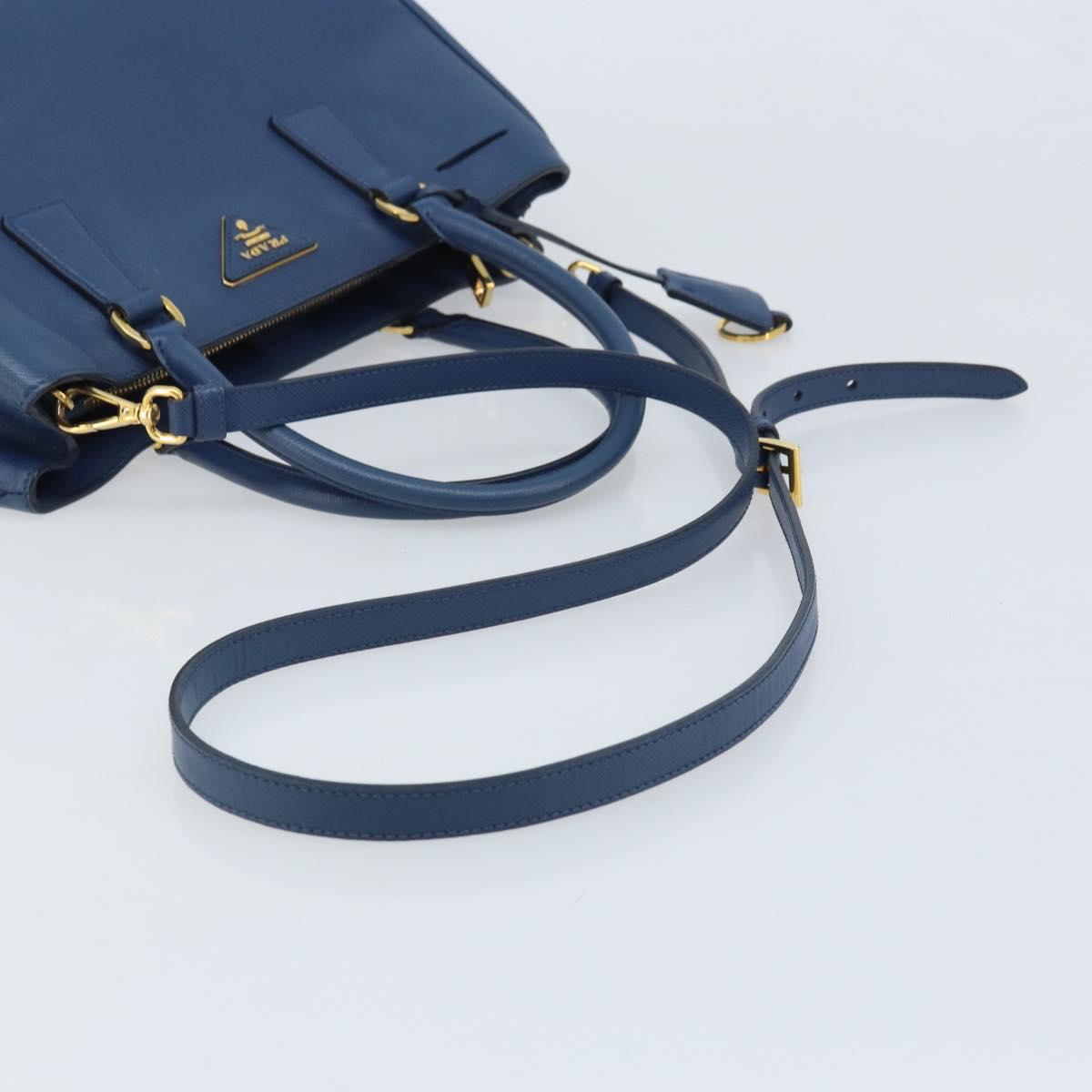 PRADA Galleria Hand Bag Safiano leather 2way Blue Gold Auth YKZ030A