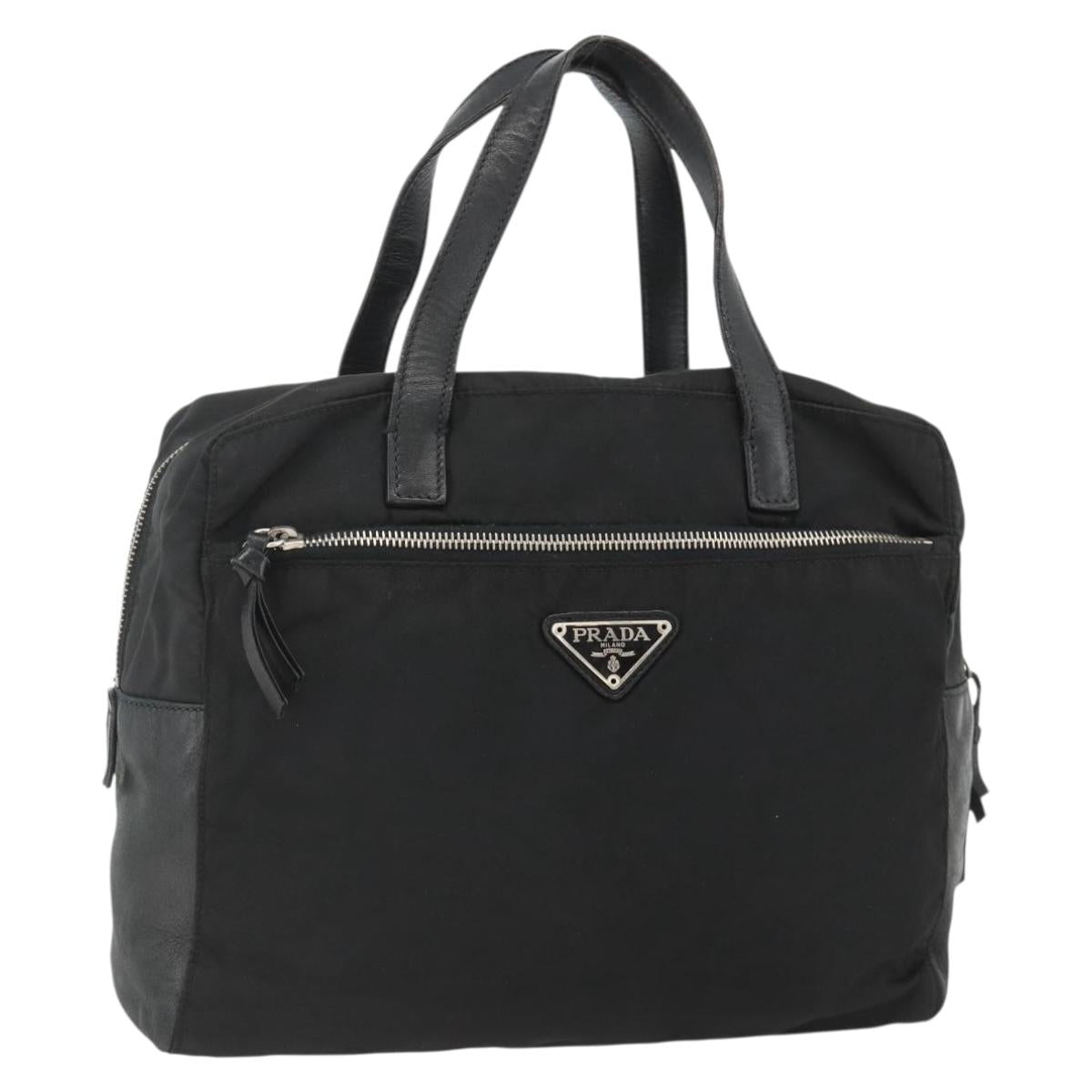 PRADA Hand Bag Nylon Black Silver Auth YKZ034