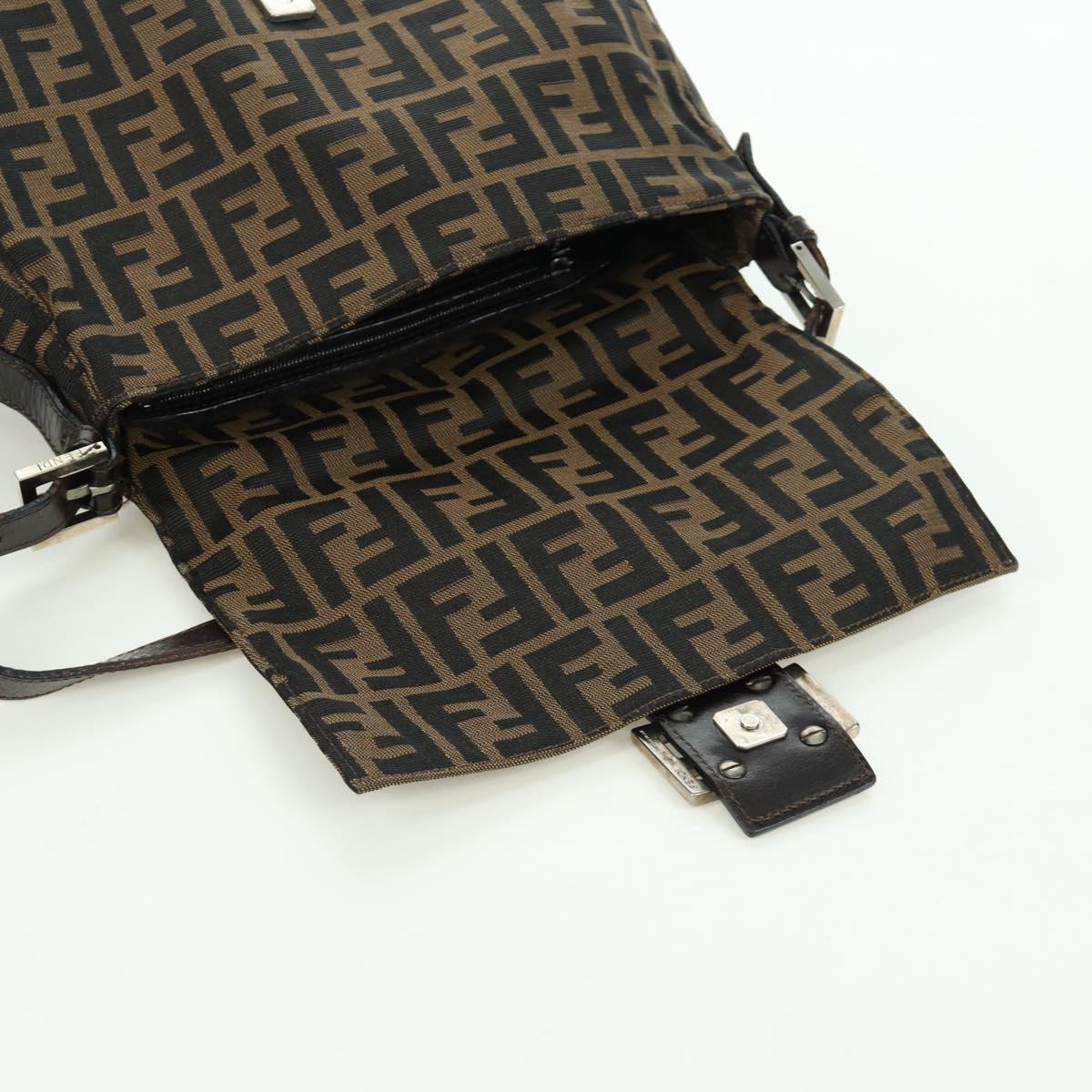 FENDI Zucca Canvas Mamma Baguette Shoulder Bag Brown Black Auth YKZ037SAV