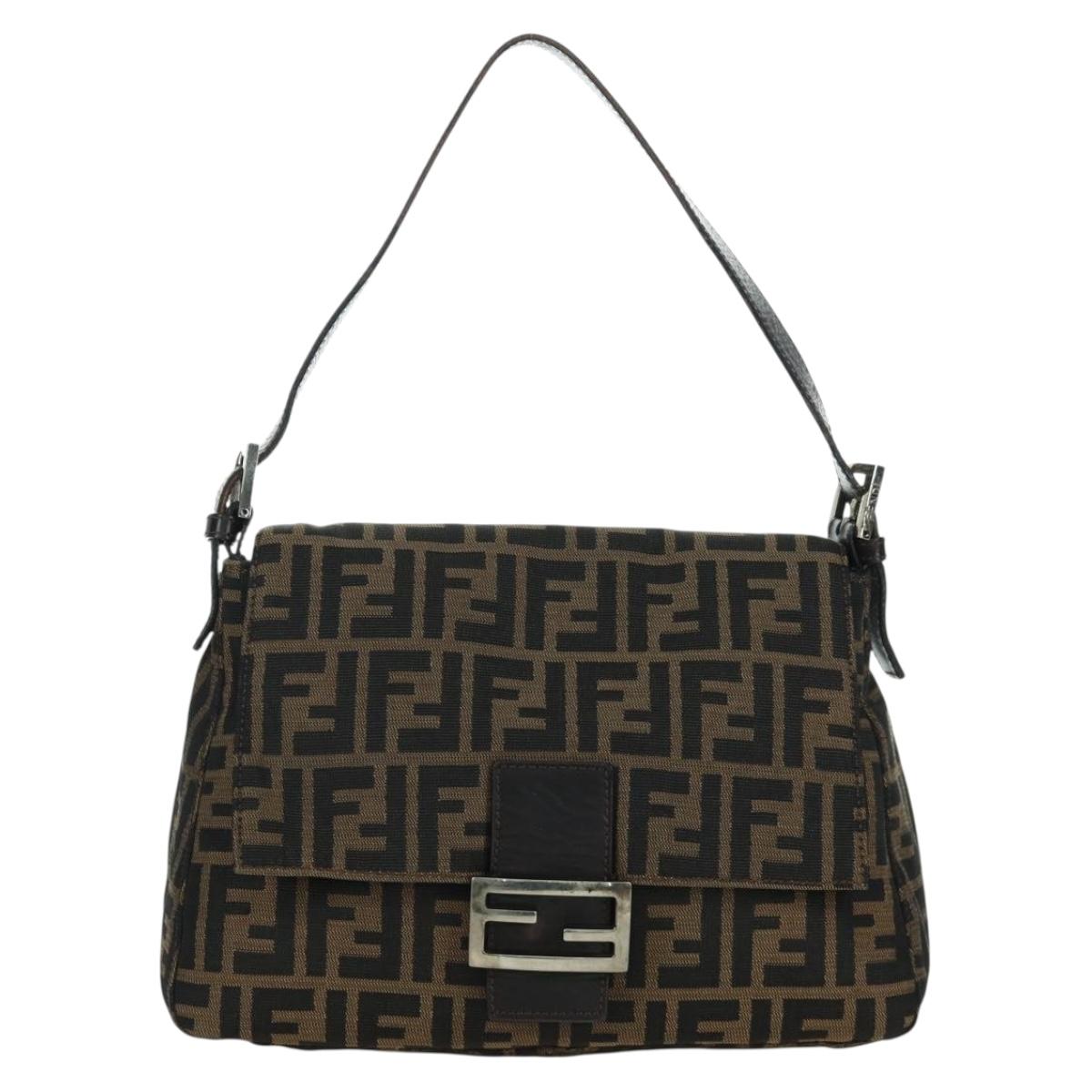 FENDI Zucca Canvas Mamma Baguette Shoulder Bag Brown Black Auth YKZ037SAV
