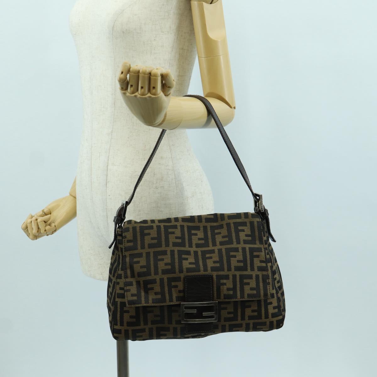 FENDI Zucca Canvas Mamma Baguette Shoulder Bag Brown Black Auth YKZ037SAV