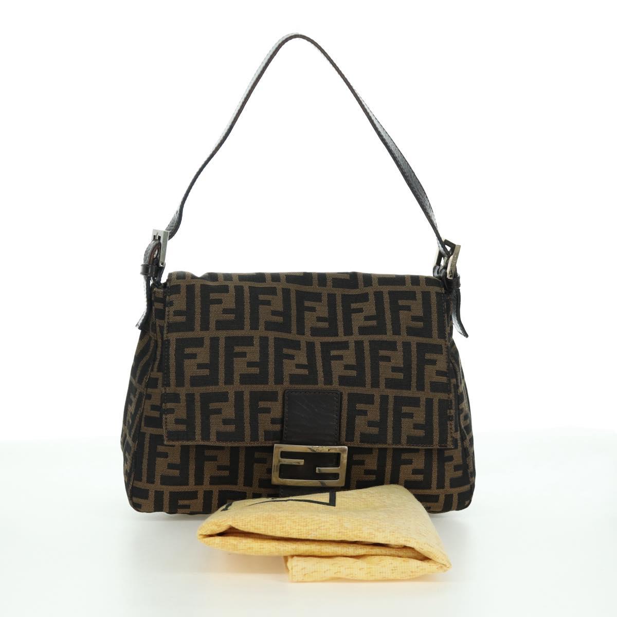 FENDI Zucca Canvas Mamma Baguette Shoulder Bag Brown Black Auth YKZ037SAV