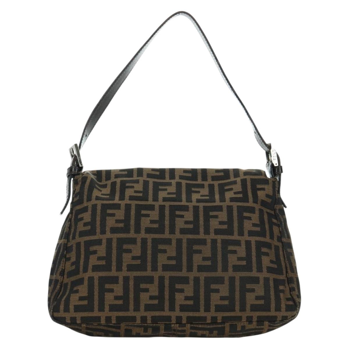 FENDI Zucca Canvas Mamma Baguette Shoulder Bag Brown Black Auth YKZ037SAV