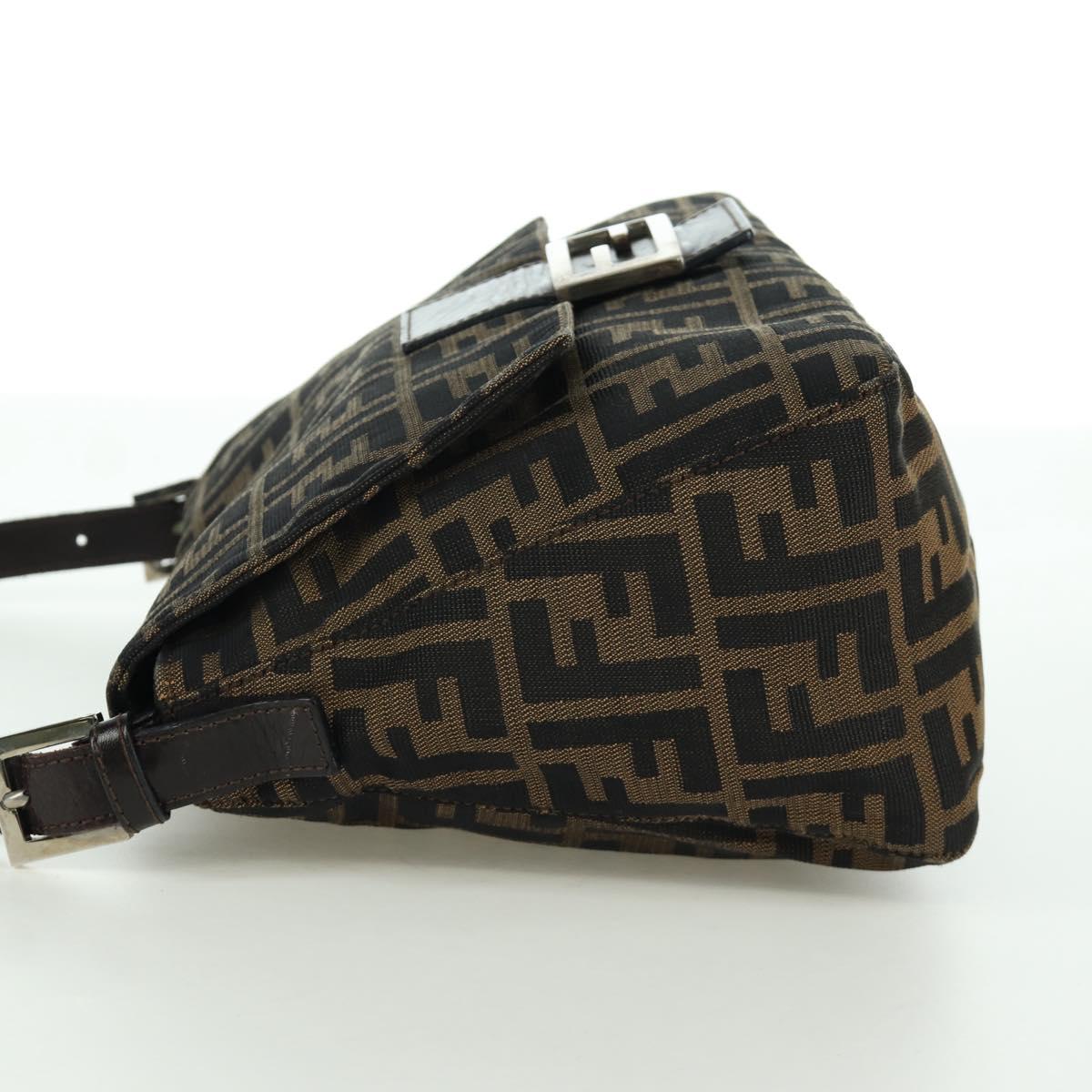 FENDI Zucca Canvas Mamma Baguette Shoulder Bag Brown Black Auth YKZ037SAV