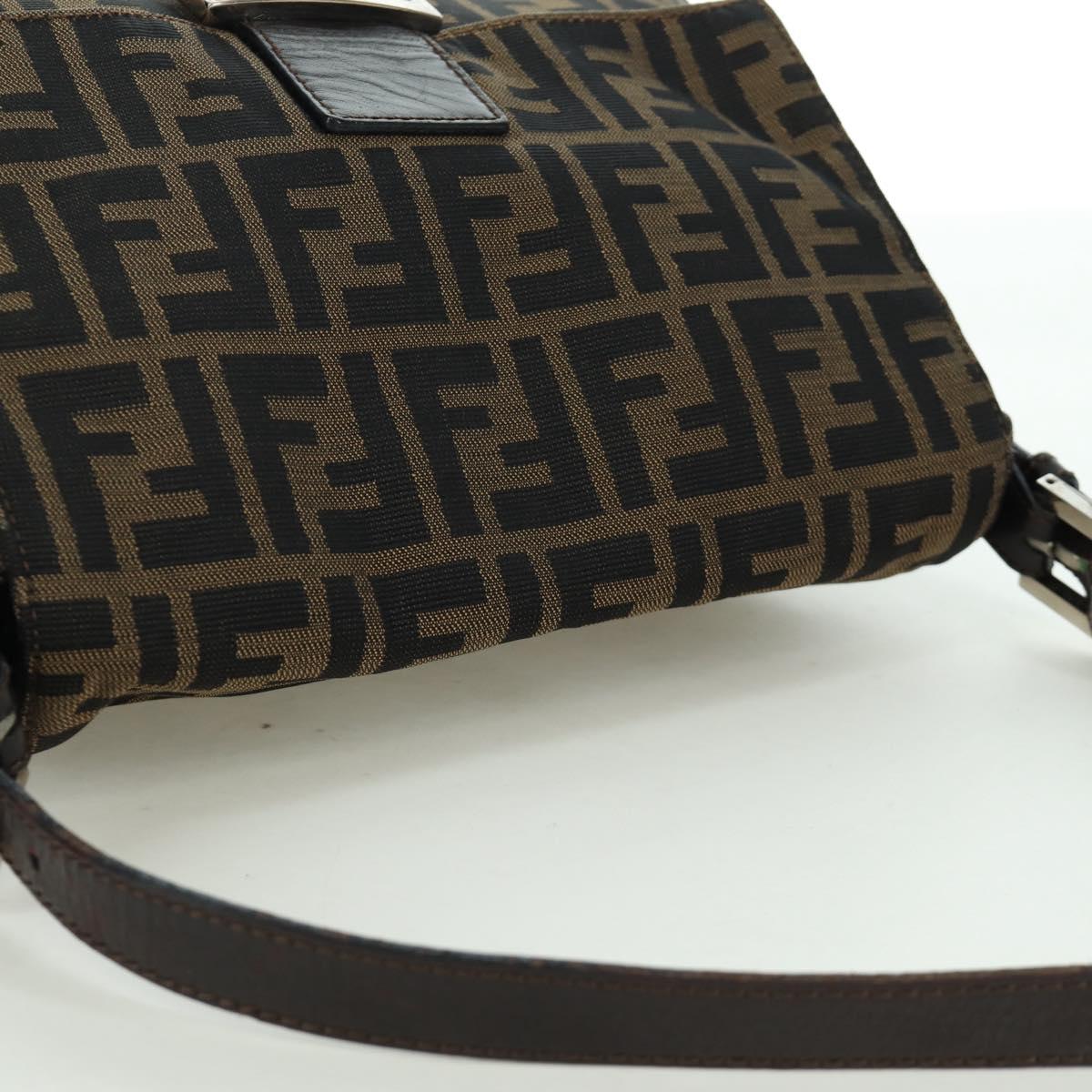 FENDI Zucca Canvas Mamma Baguette Shoulder Bag Brown Black Auth YKZ037SAV